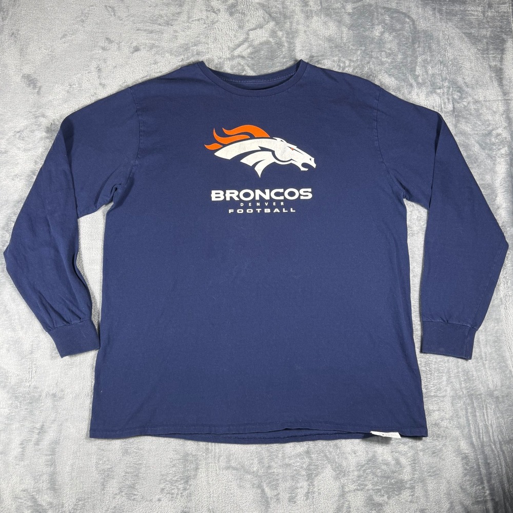 NFL Team Apparel Denver Broncos Football Long Sleeve T-Shirt Navy Blue‎ Mens XL